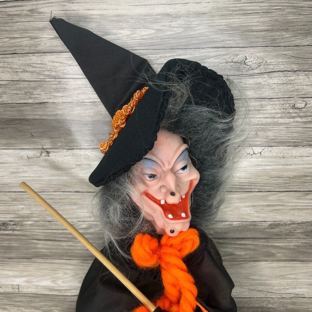 Vintage Witch Doll Handmade Rubber Face Halloween Decoration Folk Art Straw Body